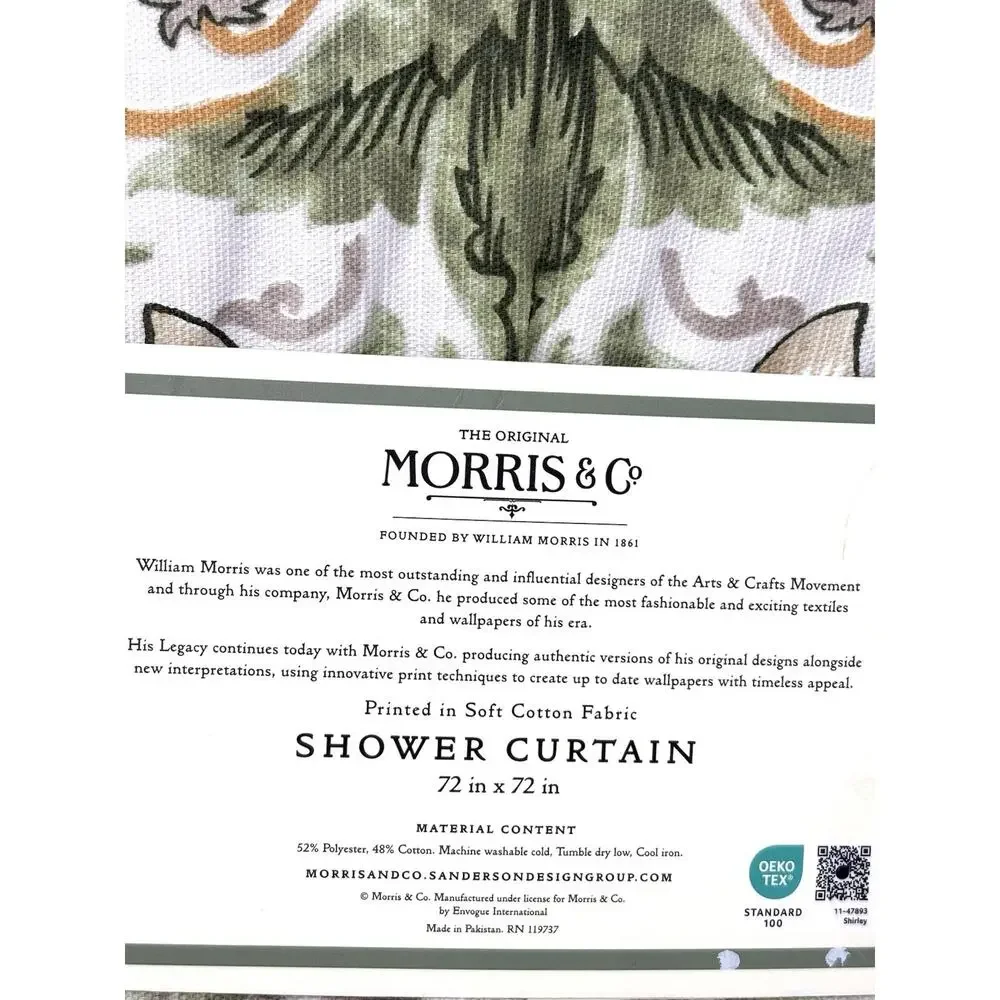 William Morris & Co Bird Strawberry Thief Shower Curtain Green Golden Yellow